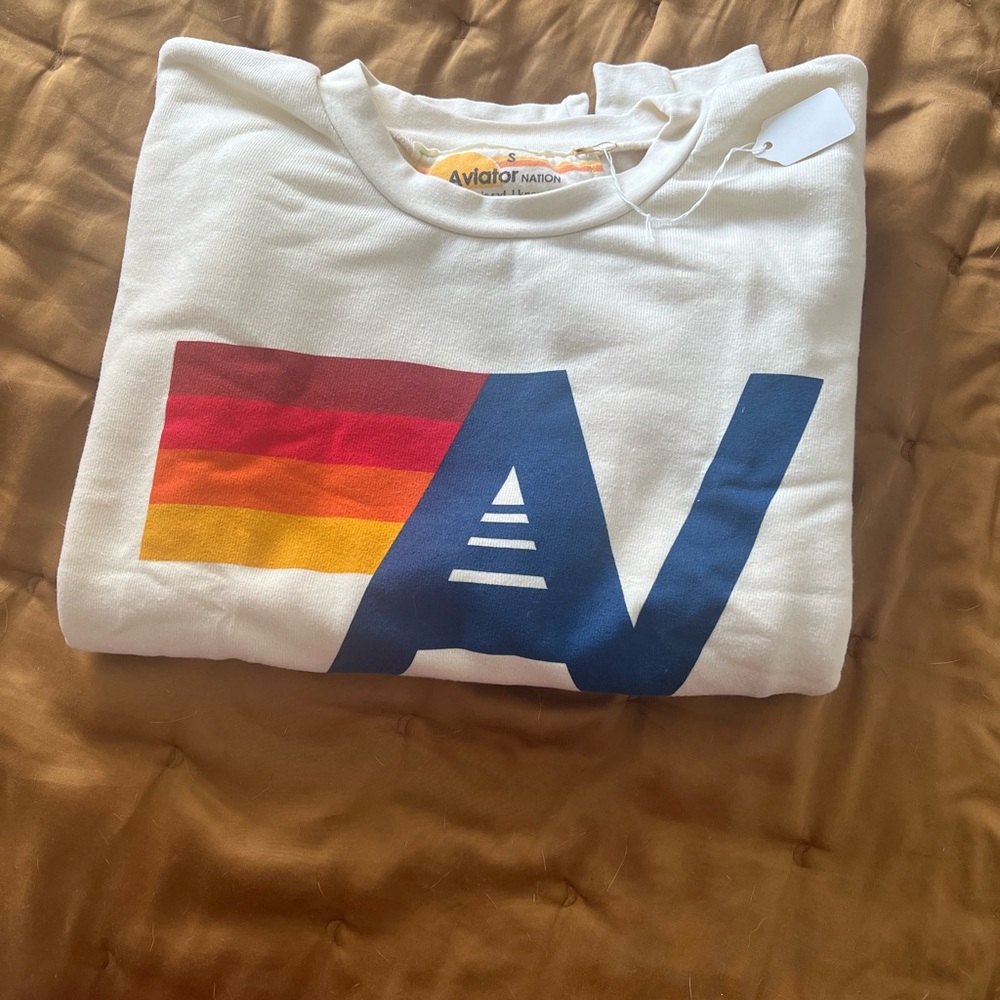 NWT Aviator Nation Vintage White Relaxed Crew SZ SMALL